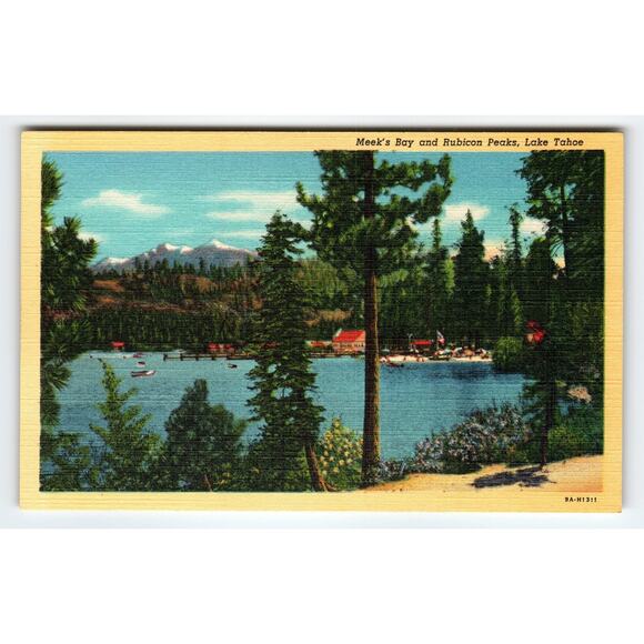 Vintage Meek's Bay and Rubicon Peaks Lake Tahoe Linen Postcard - Picture 1 of 2